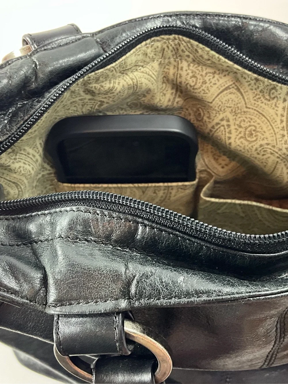 HOBO International Black Distressed Leather Convertible Shoulder Tote Bag